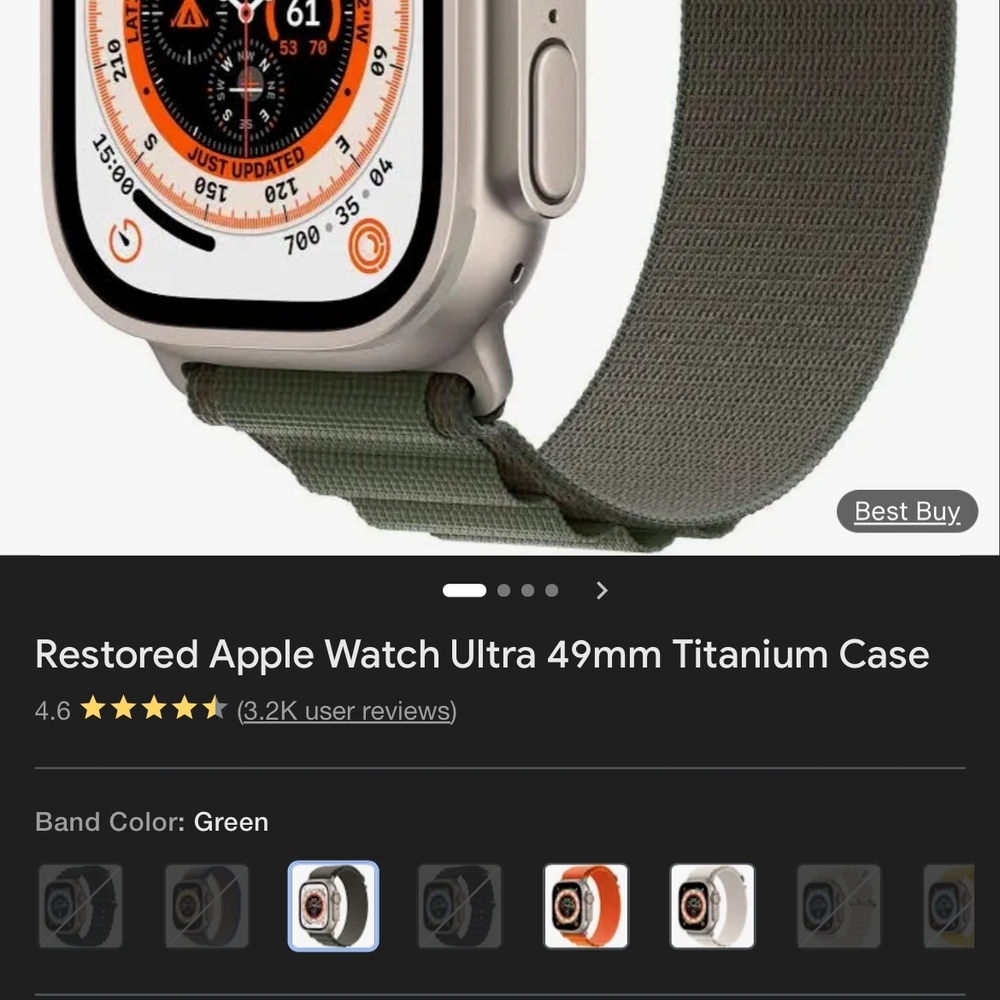 Apple Watch Ultra 49mm Titanium Case with Green Sport Loop